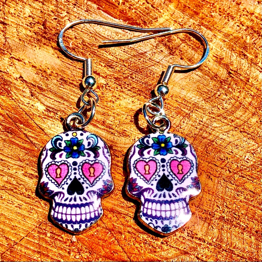 Sugar Skull Earrings Heart Eyes